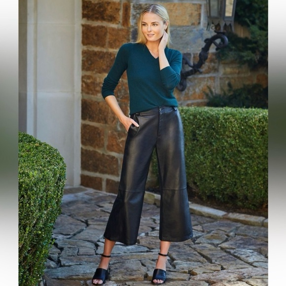 ANTONIO MELANI Morgan Culotte High Rise Wide Leg Cropped Green Leather Pants NEW - Picture 4 of 11